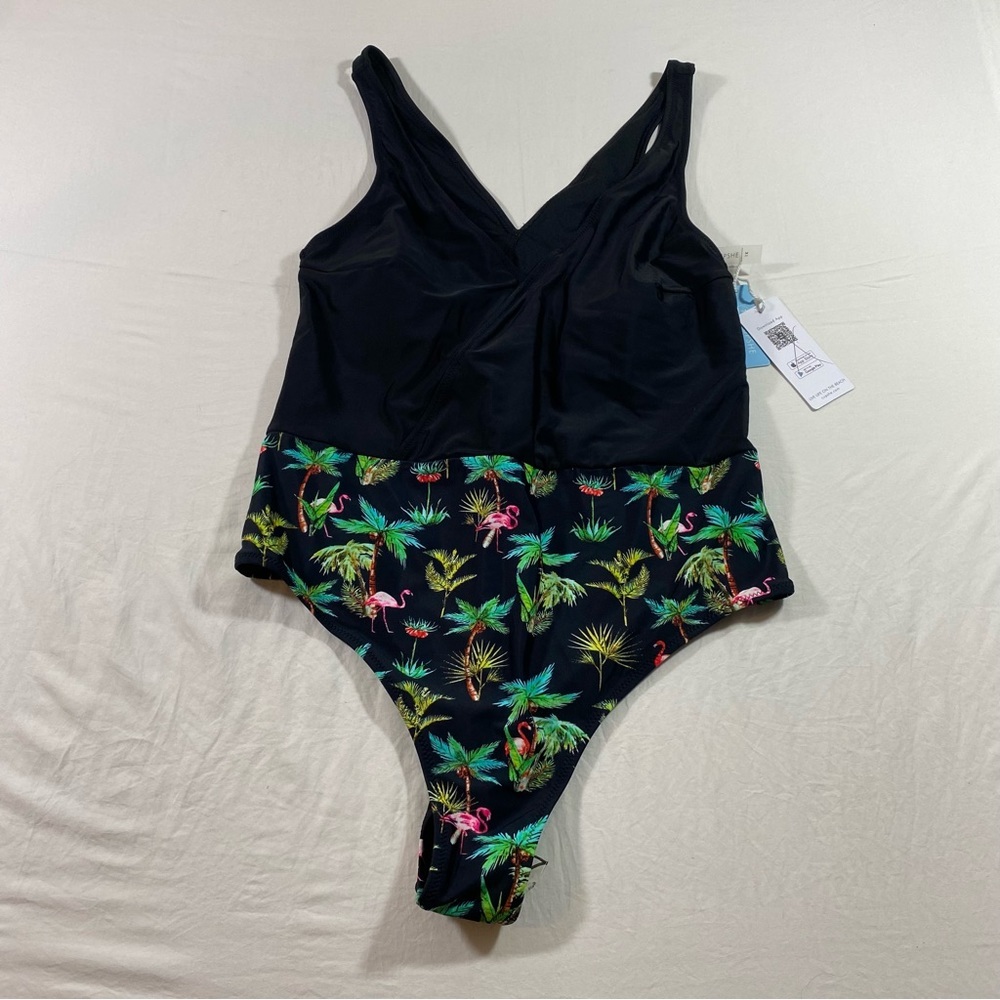 Cupshe Swim Tropical Swimsuit One Piece Swimsuit size 1X Black & Floral NWT Swim